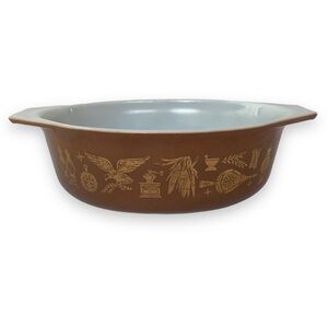 Vintage Pyrex 043 1-1/2 Qt Casserole Dish Brown Gold Americana
